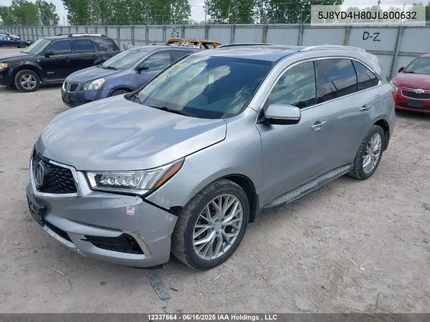 2018 Acura Mdx Elite Package VIN: 5J8YD4H80JL800632 Lot: 12337664