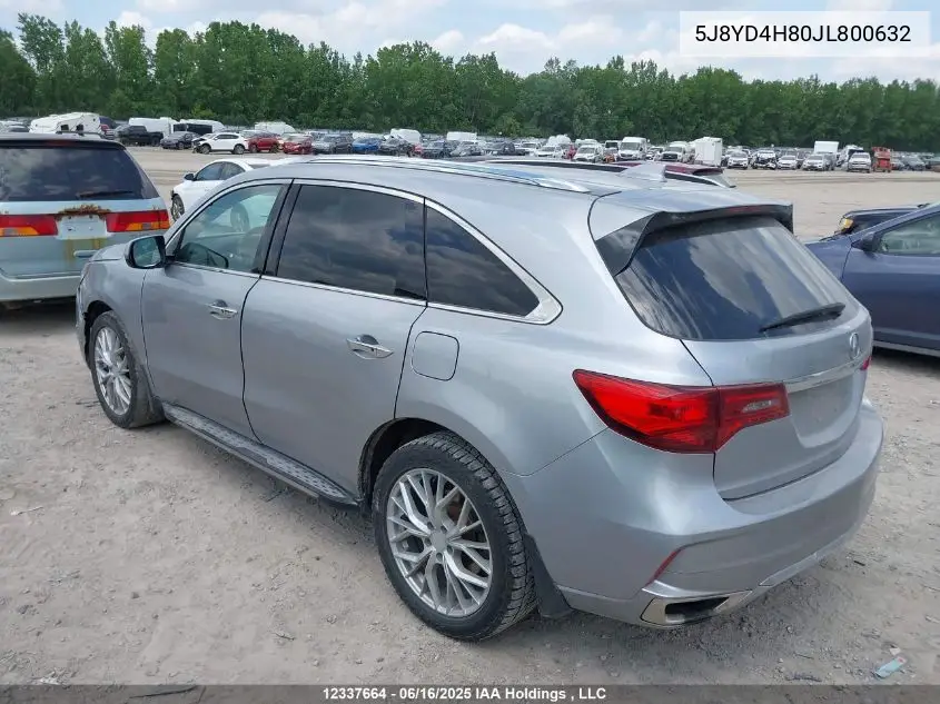 2018 Acura Mdx Elite Package VIN: 5J8YD4H80JL800632 Lot: 12337664