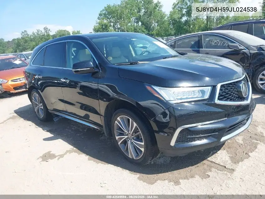 2018 Acura Mdx Technology Package Acurawatch Plus Pkg VIN: 5J8YD4H59JL024538 Lot: 42549594