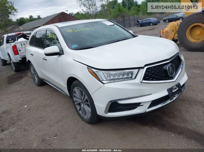 2018 Acura Mdx Technology Package Acurawatch Plus Pkg VIN: 5J8YD4H55JL010913 Lot: 42562969