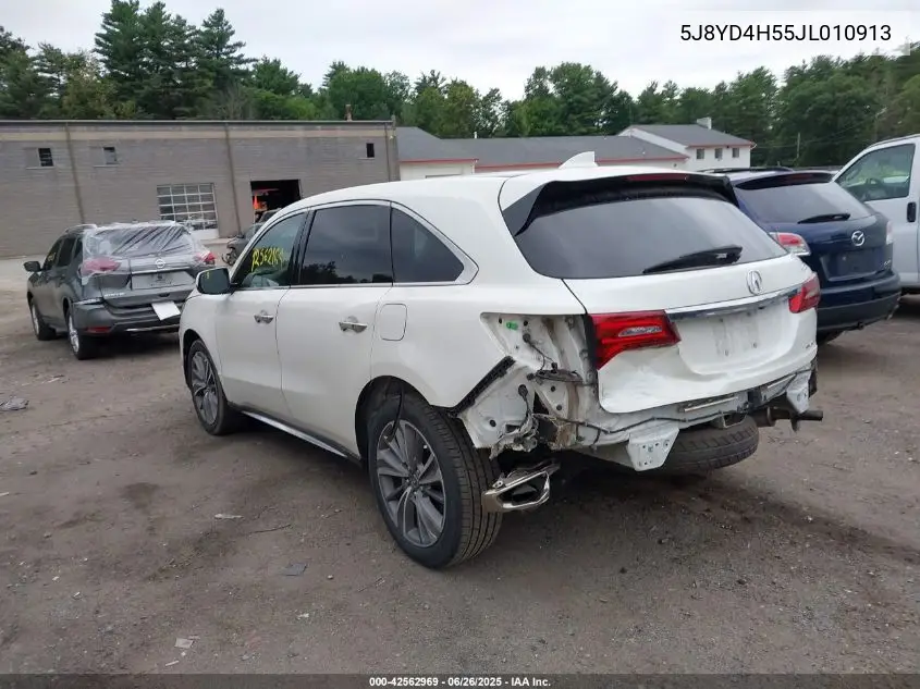 2018 Acura Mdx Technology Package Acurawatch Plus Pkg VIN: 5J8YD4H55JL010913 Lot: 42562969