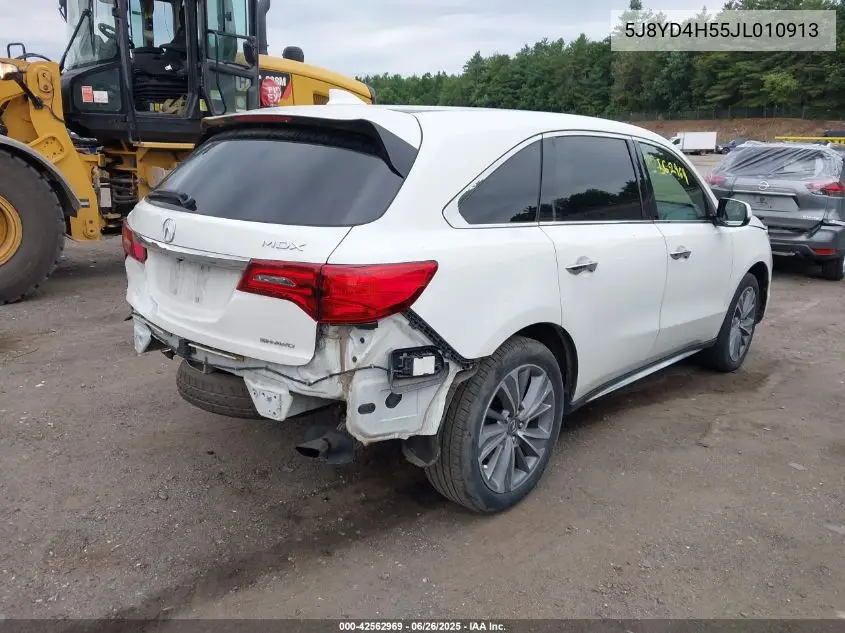 2018 Acura Mdx Technology Package Acurawatch Plus Pkg VIN: 5J8YD4H55JL010913 Lot: 42562969