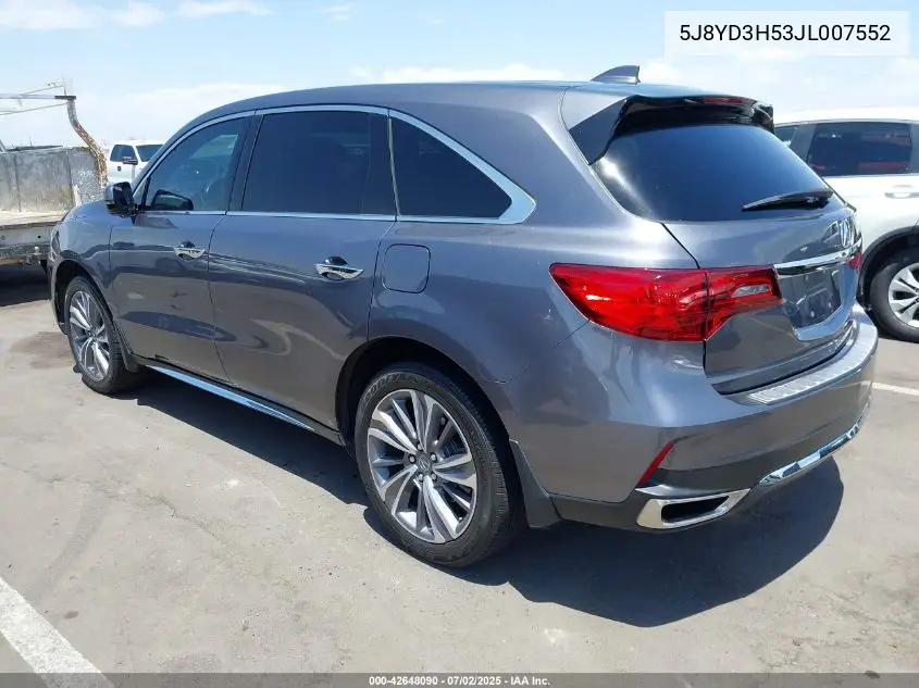 2018 Acura Mdx Technology Package Acurawatch Plus Pkg VIN: 5J8YD3H53JL007552 Lot: 42648090