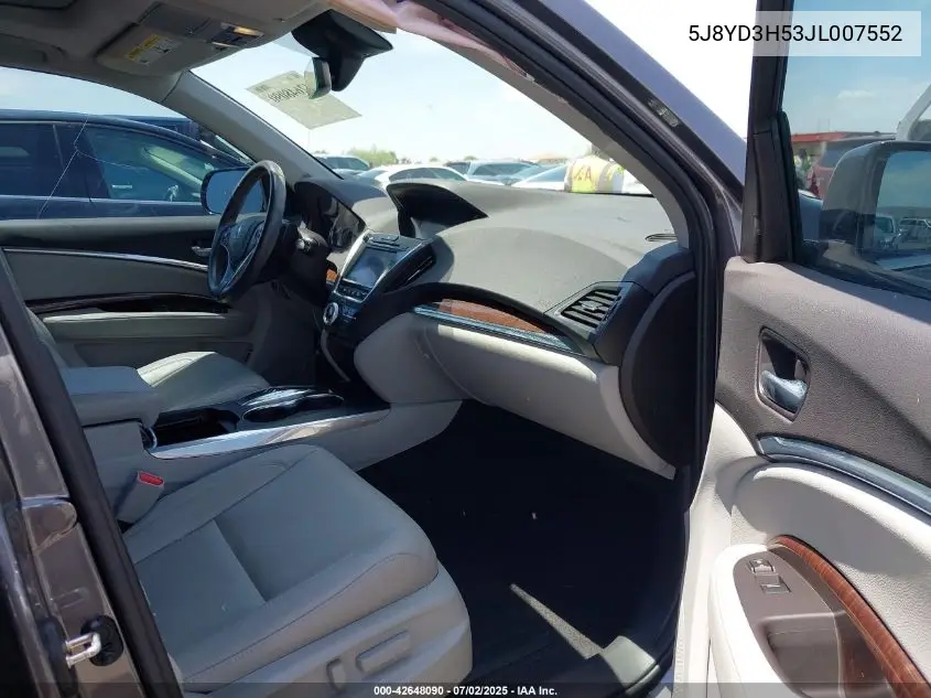 2018 Acura Mdx Technology Package Acurawatch Plus Pkg VIN: 5J8YD3H53JL007552 Lot: 42648090