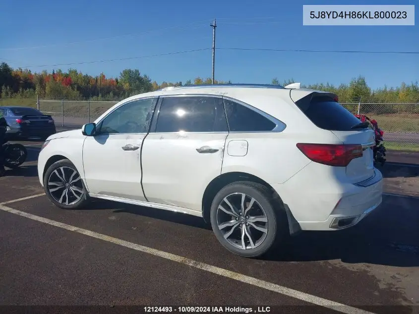 2019 Acura Mdx Advance VIN: 5J8YD4H86KL800023 Lot: 12124493
