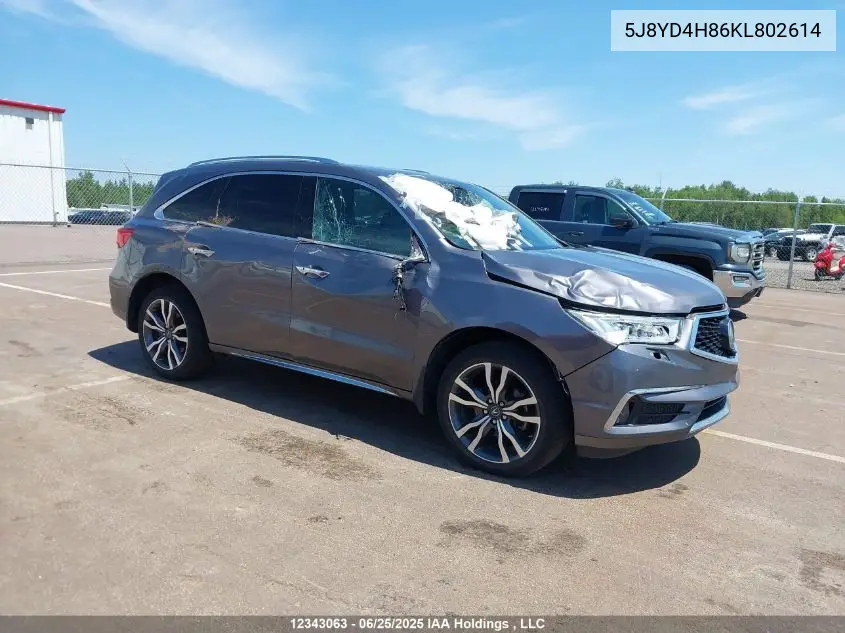2019 Acura Mdx Advance VIN: 5J8YD4H86KL802614 Lot: 12343063