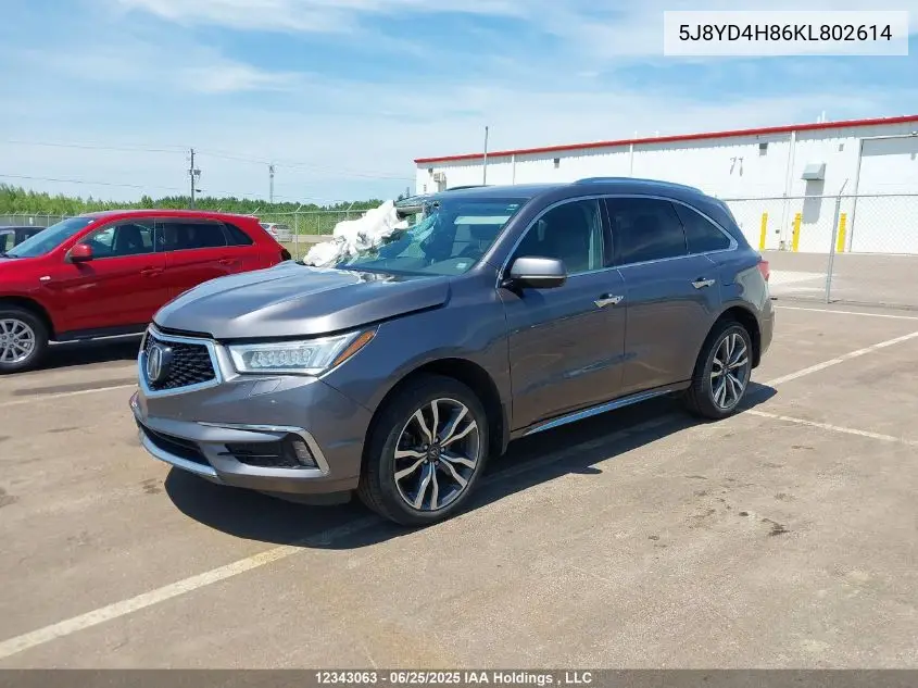 2019 Acura Mdx Advance VIN: 5J8YD4H86KL802614 Lot: 12343063