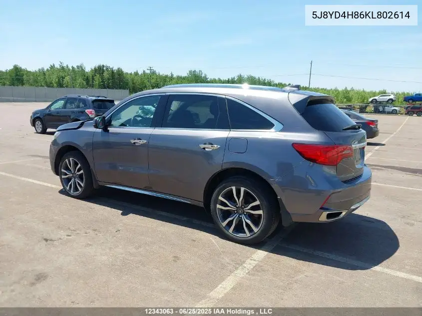 2019 Acura Mdx Advance VIN: 5J8YD4H86KL802614 Lot: 12343063