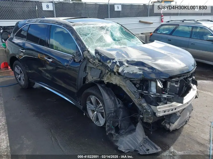2019 Acura Mdx Standard VIN: 5J8YD4H30KL001830 Lot: 41522551