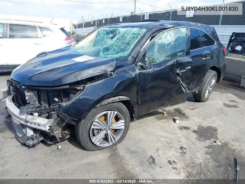 2019 Acura Mdx Standard VIN: 5J8YD4H30KL001830 Lot: 41522551