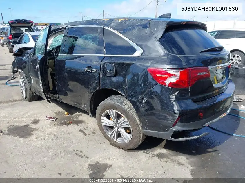 2019 Acura Mdx Standard VIN: 5J8YD4H30KL001830 Lot: 41522551