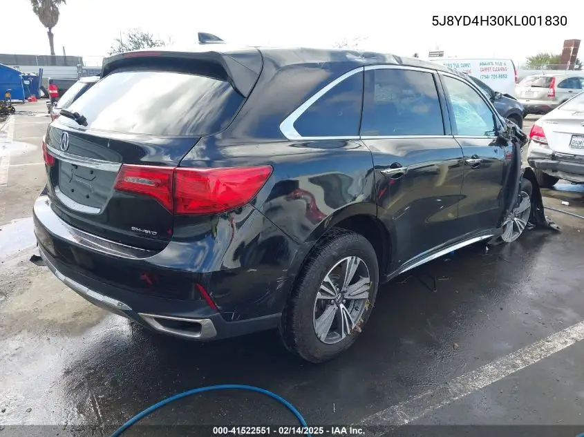 2019 Acura Mdx Standard VIN: 5J8YD4H30KL001830 Lot: 41522551