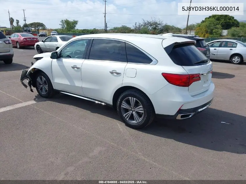 2019 Acura Mdx Standard VIN: 5J8YD3H36KL000014 Lot: 41948085