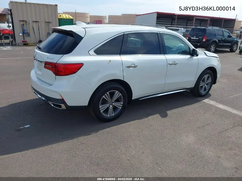 2019 Acura Mdx Standard VIN: 5J8YD3H36KL000014 Lot: 41948085