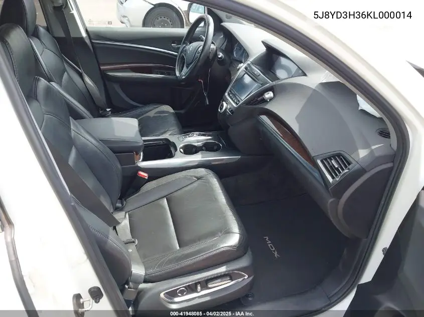 2019 Acura Mdx Standard VIN: 5J8YD3H36KL000014 Lot: 41948085