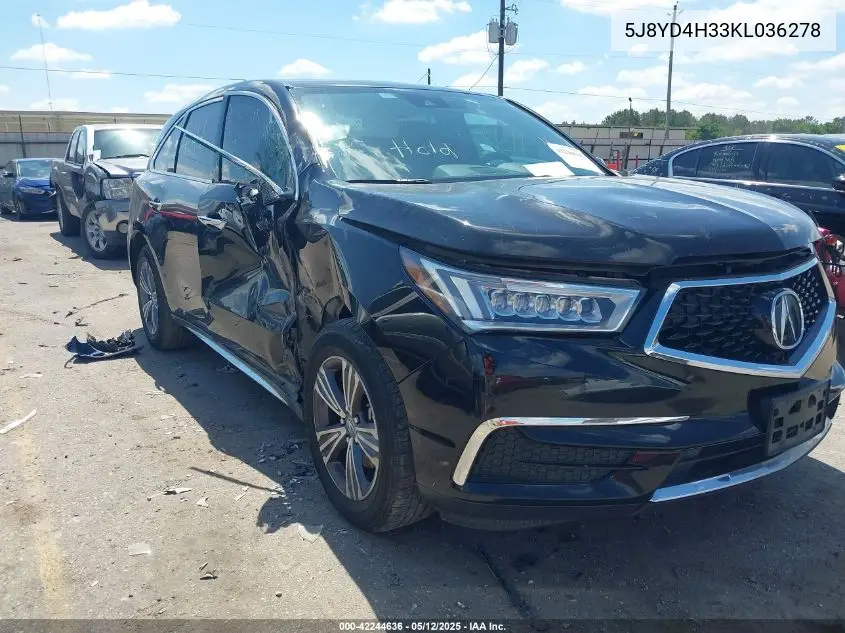 2019 Acura Mdx Standard VIN: 5J8YD4H33KL036278 Lot: 42244636