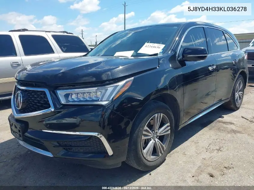 2019 Acura Mdx Standard VIN: 5J8YD4H33KL036278 Lot: 42244636