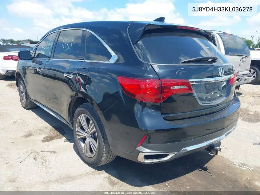 2019 Acura Mdx Standard VIN: 5J8YD4H33KL036278 Lot: 42244636
