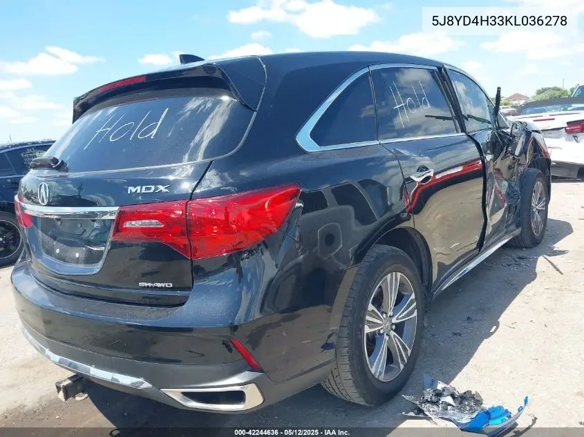2019 Acura Mdx Standard VIN: 5J8YD4H33KL036278 Lot: 42244636