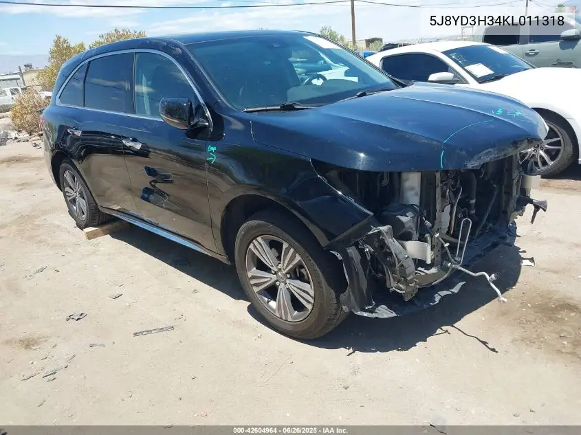 2019 Acura Mdx Standard VIN: 5J8YD3H34KL011318 Lot: 42604964