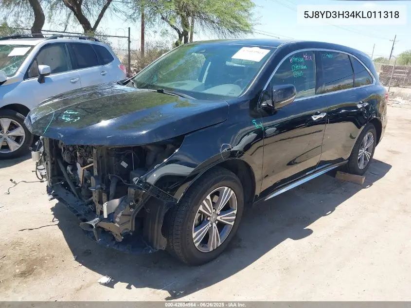 2019 Acura Mdx Standard VIN: 5J8YD3H34KL011318 Lot: 42604964