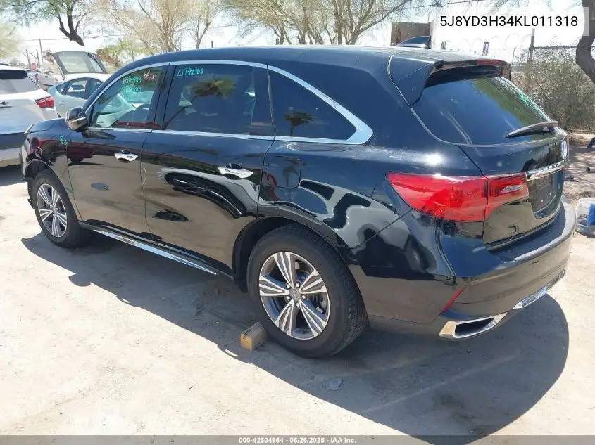 2019 Acura Mdx Standard VIN: 5J8YD3H34KL011318 Lot: 42604964