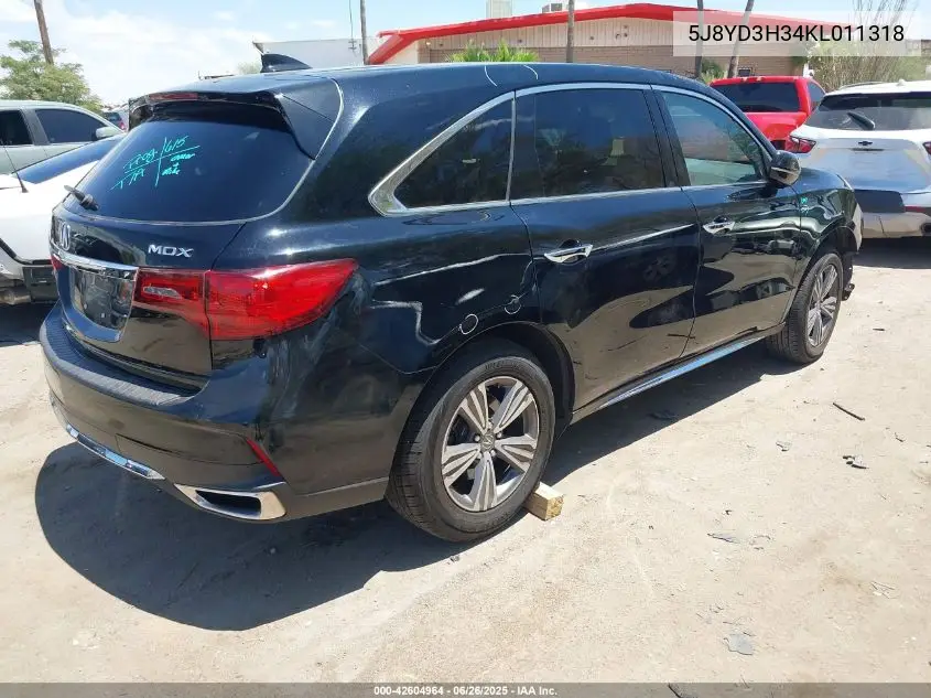 2019 Acura Mdx Standard VIN: 5J8YD3H34KL011318 Lot: 42604964