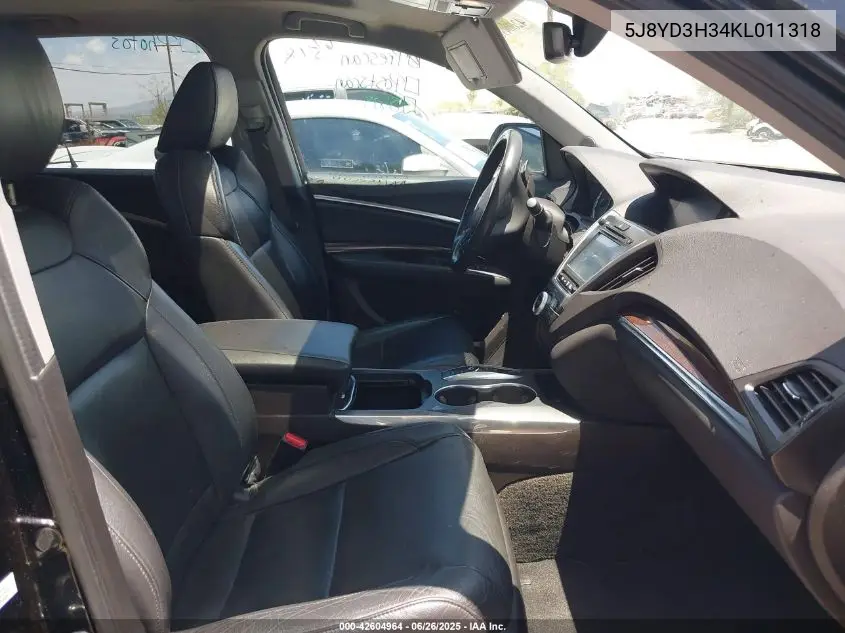 2019 Acura Mdx Standard VIN: 5J8YD3H34KL011318 Lot: 42604964