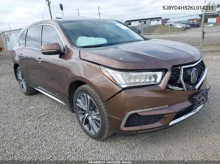 2019 Acura Mdx Tech Pkg VIN: 5J8YD4H52KL014211 Lot: 42605175