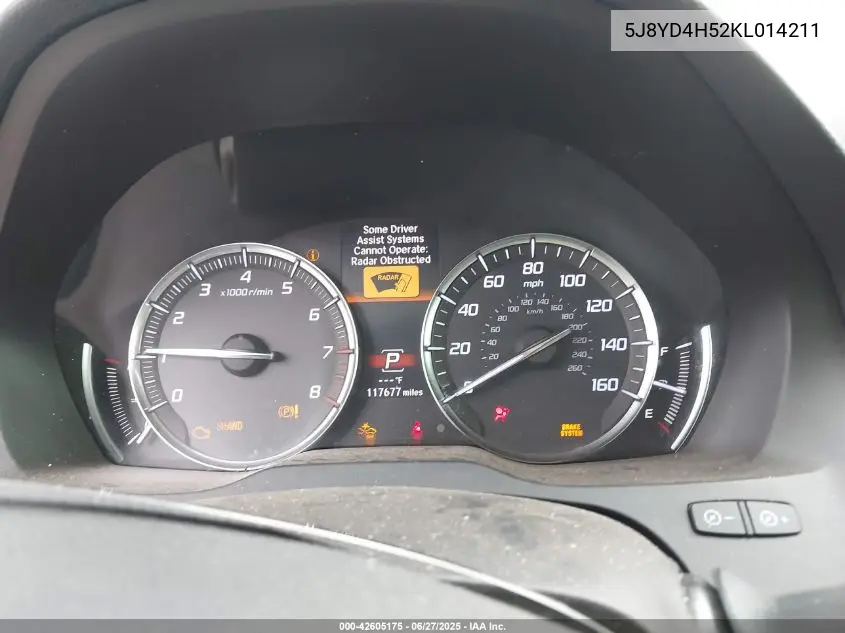 2019 Acura Mdx Tech Pkg VIN: 5J8YD4H52KL014211 Lot: 42605175
