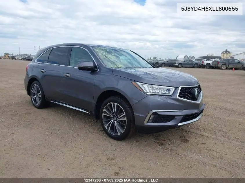 2020 Acura Mdx Tech Plus VIN: 5J8YD4H6XLL800655 Lot: 12347268
