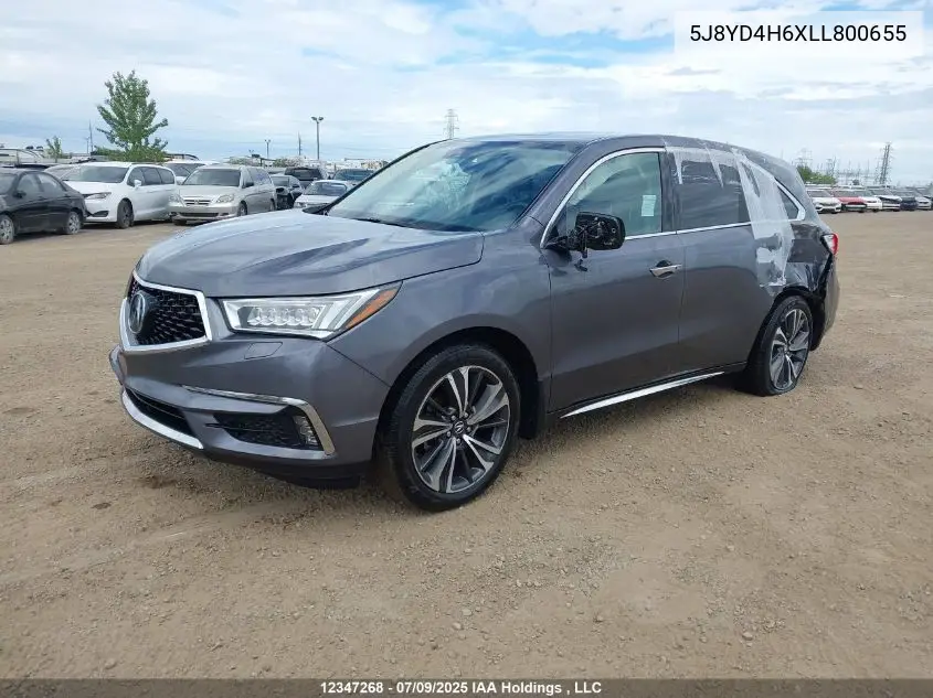 2020 Acura Mdx Tech Plus VIN: 5J8YD4H6XLL800655 Lot: 12347268