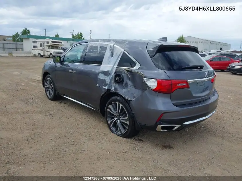 2020 Acura Mdx Tech Plus VIN: 5J8YD4H6XLL800655 Lot: 12347268