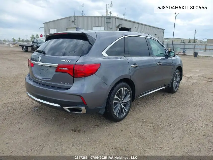 2020 Acura Mdx Tech Plus VIN: 5J8YD4H6XLL800655 Lot: 12347268