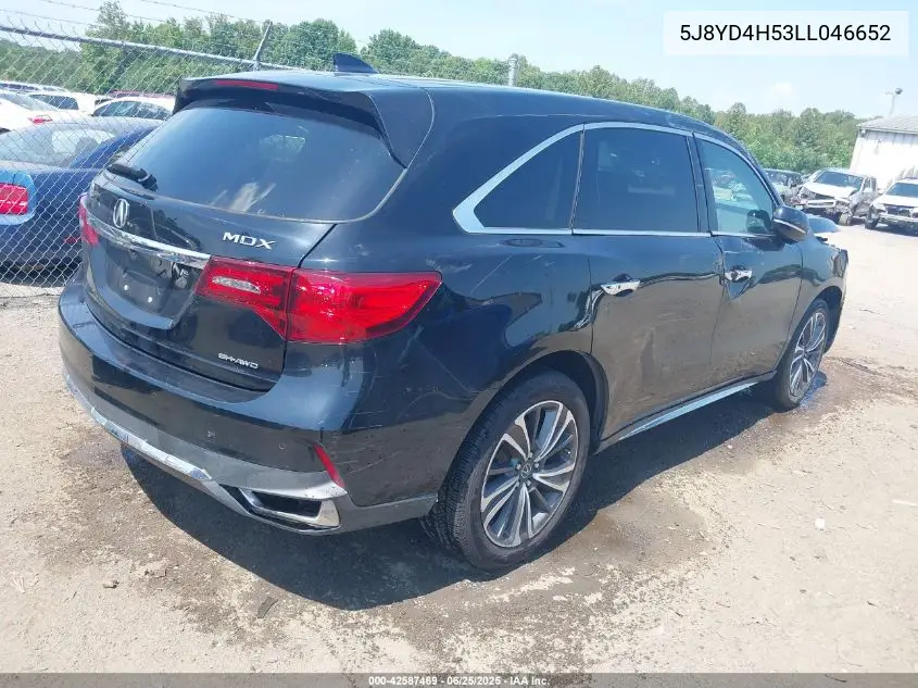2020 Acura Mdx Technology VIN: 5J8YD4H53LL046652 Lot: 42587469