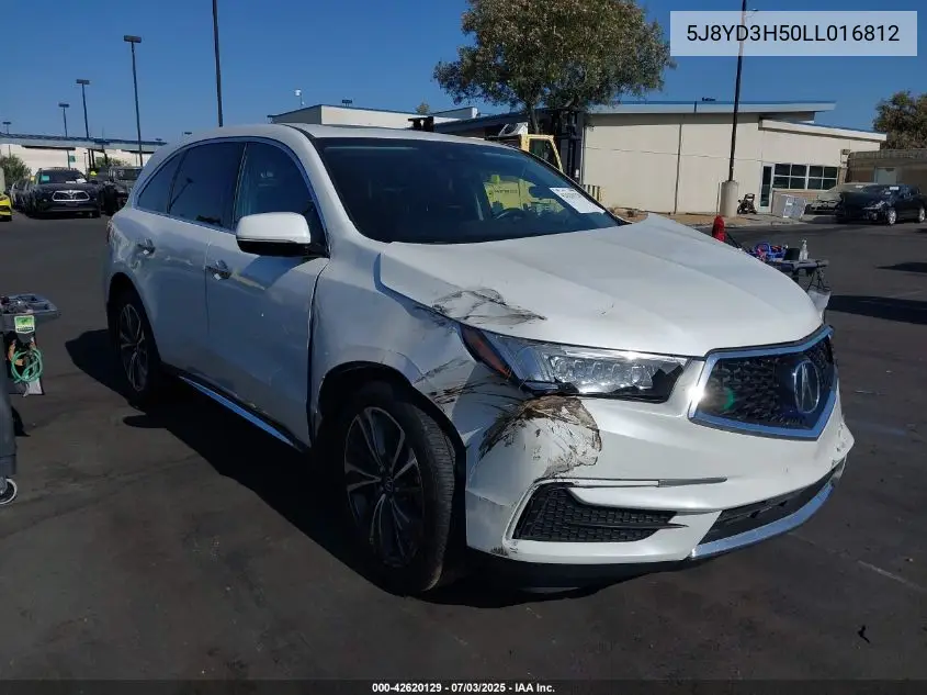 2020 Acura Mdx Technology Package VIN: 5J8YD3H50LL016812 Lot: 42620129