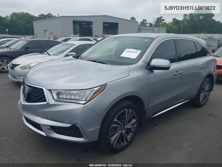 2020 Acura Mdx Technology Package VIN: 5J8YD3H51LL009822 Lot: 42649132