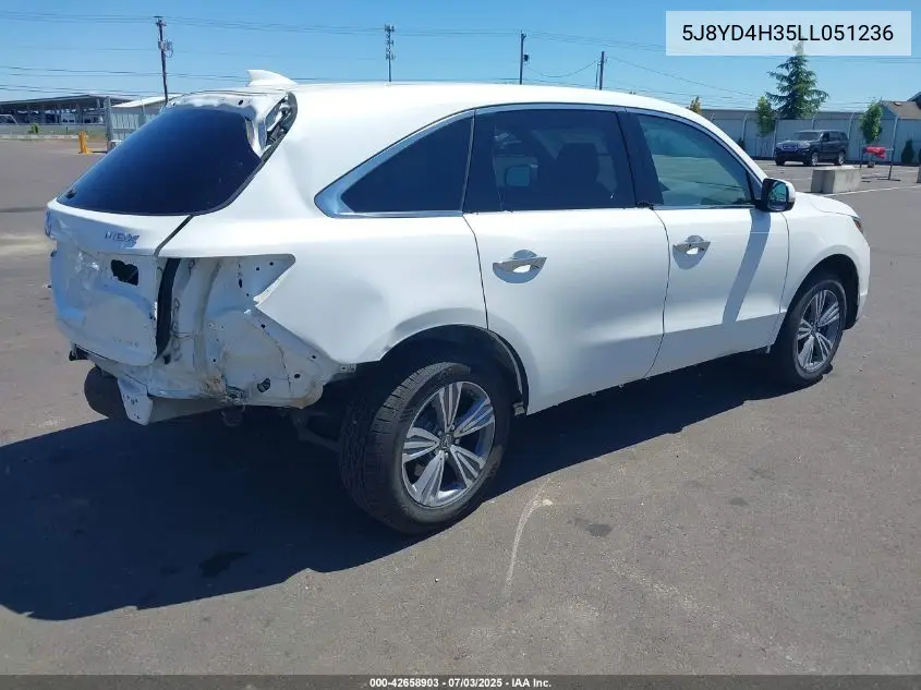2020 Acura Mdx Standard VIN: 5J8YD4H35LL051236 Lot: 42658903