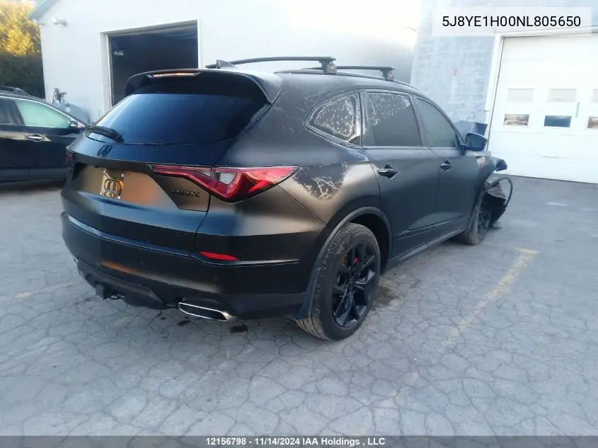 2022 Acura Mdx A-Spec VIN: 5J8YE1H00NL805650 Lot: 12156798