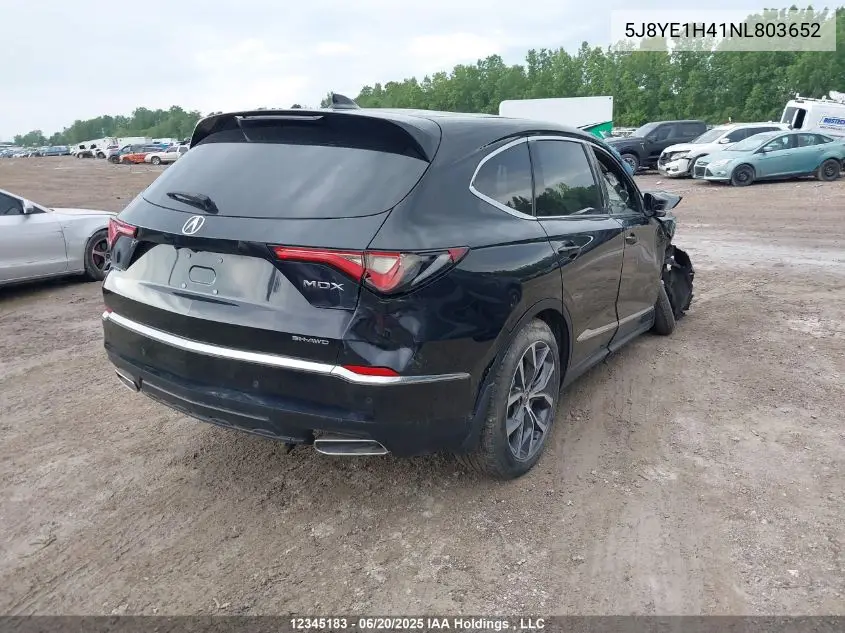 2022 Acura Mdx Technology VIN: 5J8YE1H41NL803652 Lot: 12345183