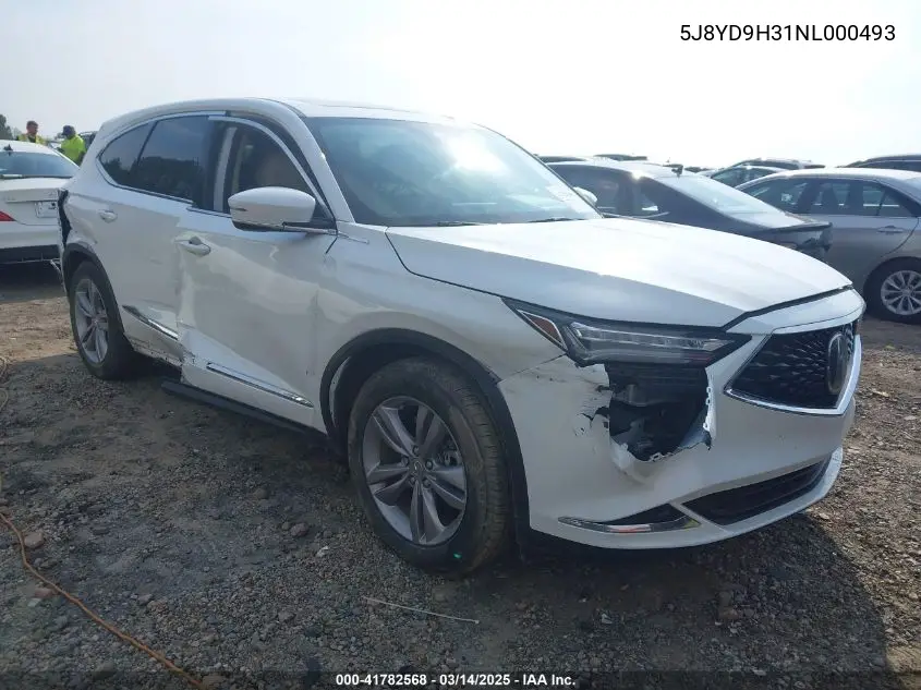2022 Acura Mdx Standard VIN: 5J8YD9H31NL000493 Lot: 41782568