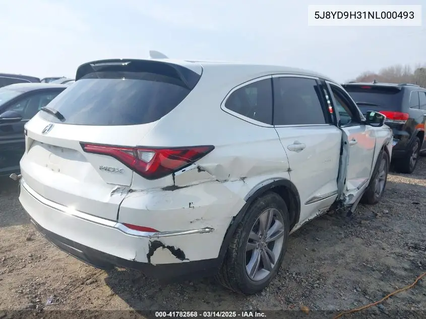 2022 Acura Mdx Standard VIN: 5J8YD9H31NL000493 Lot: 41782568