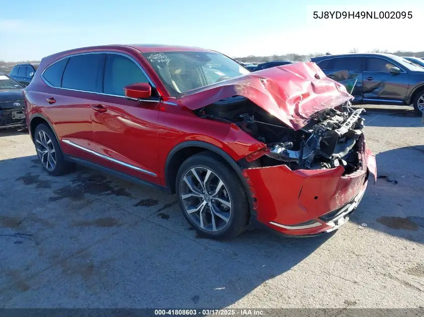 2022 Acura Mdx Technology Package VIN: 5J8YD9H49NL002095 Lot: 41808603
