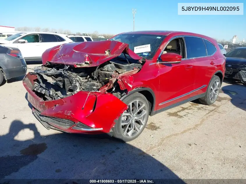 2022 Acura Mdx Technology Package VIN: 5J8YD9H49NL002095 Lot: 41808603