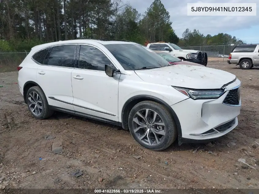 2022 Acura Mdx Technology Package VIN: 5J8YD9H41NL012345 Lot: 41822856