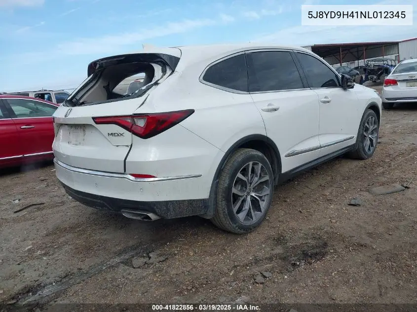 2022 Acura Mdx Technology Package VIN: 5J8YD9H41NL012345 Lot: 41822856