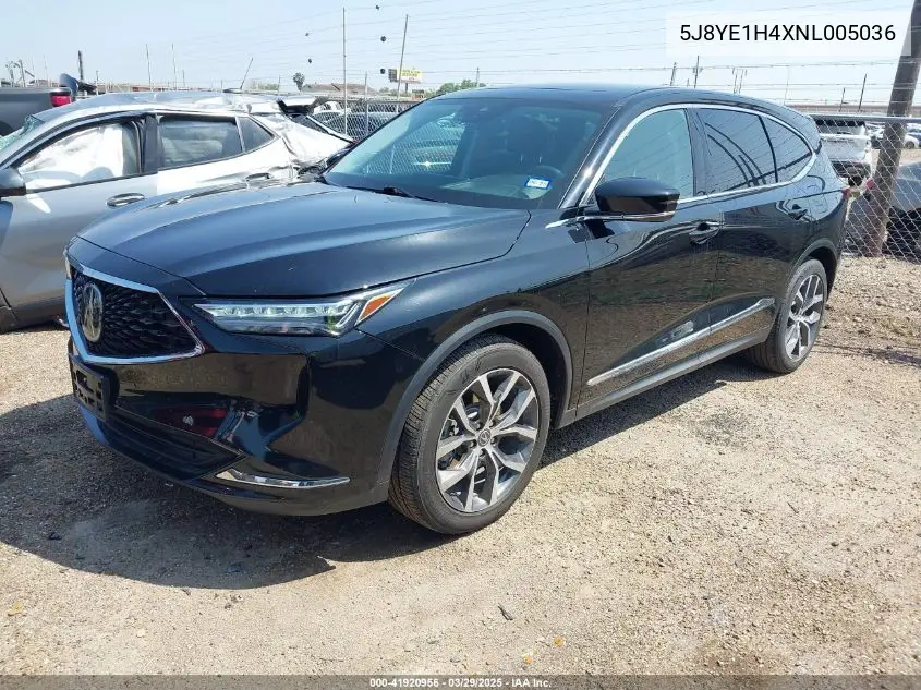 2022 Acura Mdx Technology Package VIN: 5J8YE1H4XNL005036 Lot: 41920956