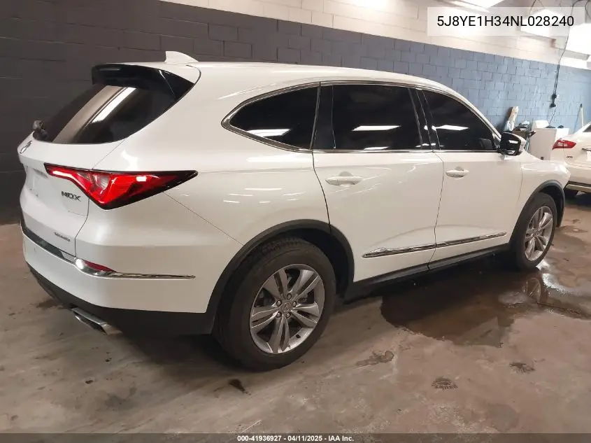 2022 Acura Mdx Standard VIN: 5J8YE1H34NL028240 Lot: 41936927