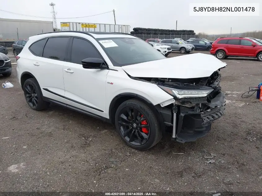 2022 Acura Mdx Type S W/Advance Package VIN: 5J8YD8H82NL001478 Lot: 42021359