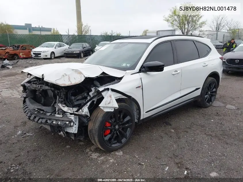 2022 Acura Mdx Type S W/Advance Package VIN: 5J8YD8H82NL001478 Lot: 42021359